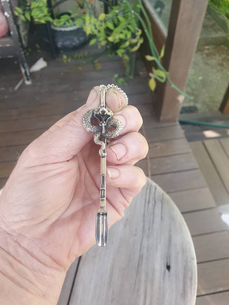 SPOON Snake pendant,cobra spoon pendant,sterling silver,spoon key ring,solid silver,small spice salt spoon,handmade  unique, collectors,