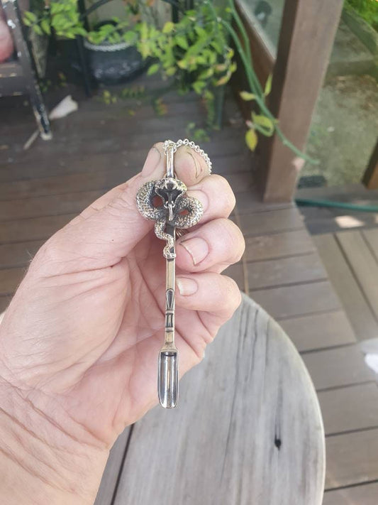 SPOON Snake pendant,cobra spoon pendant,sterling silver,spoon key ring,solid silver,small spice salt spoon,handmade  unique, collectors,