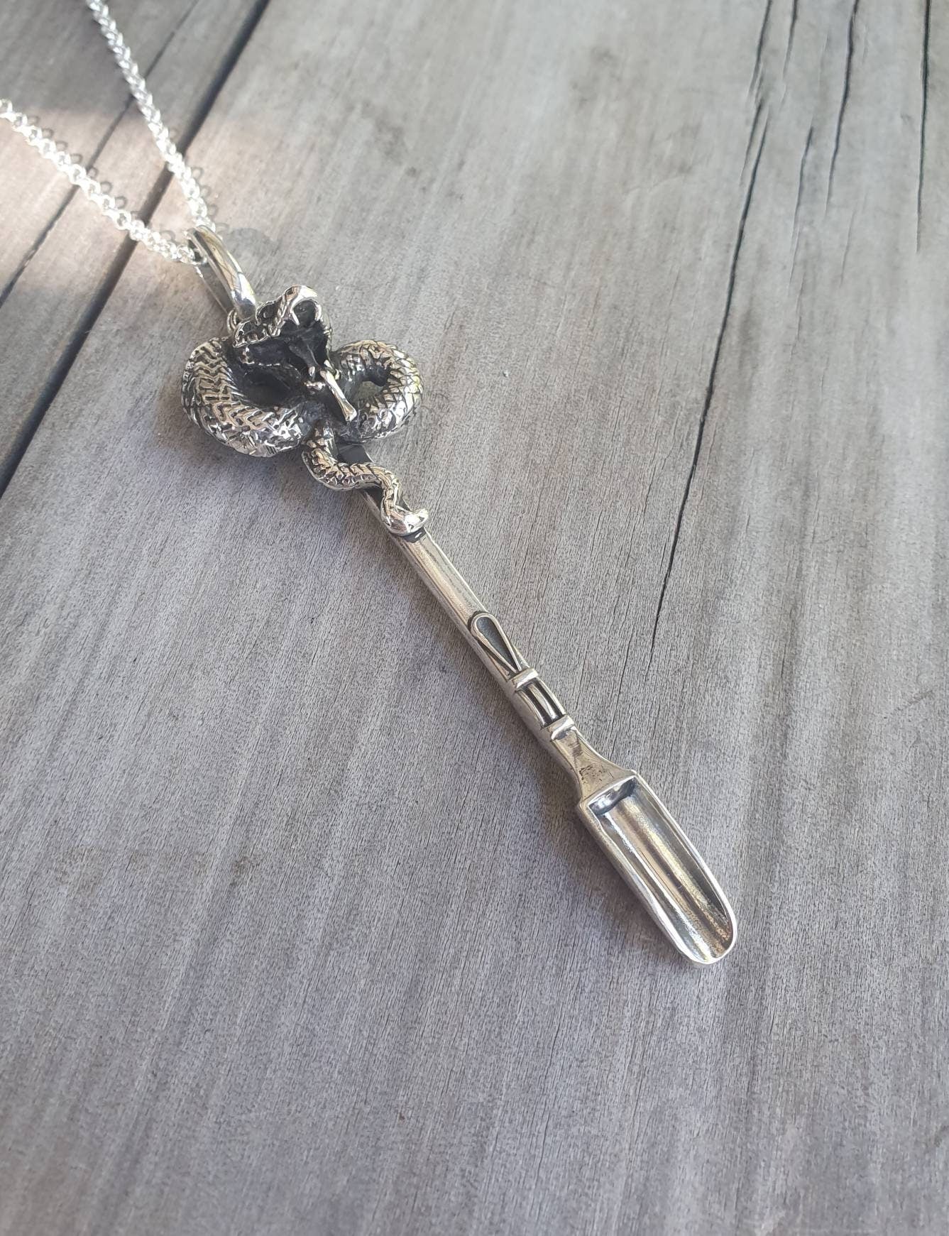 SPOON Snake pendant,cobra spoon pendant,sterling silver,spoon key ring,solid silver,small spice salt spoon,handmade  unique, collectors,