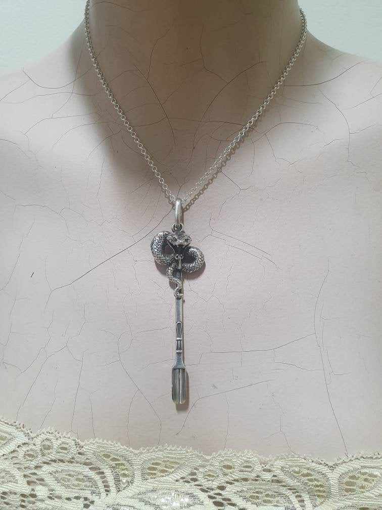 SPOON Snake pendant,cobra spoon pendant,sterling silver,spoon key ring,solid silver,small spice salt spoon,handmade  unique, collectors,