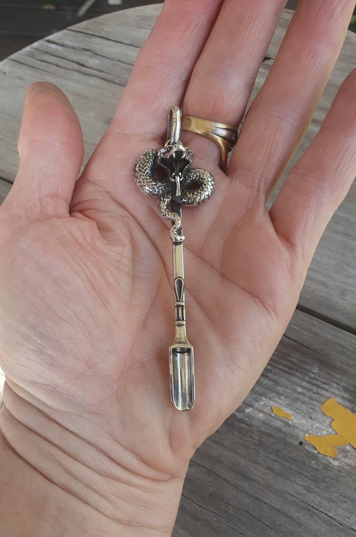 SPOON Snake pendant,cobra spoon pendant,sterling silver,spoon key ring,solid silver,small spice salt spoon,handmade  unique, collectors,