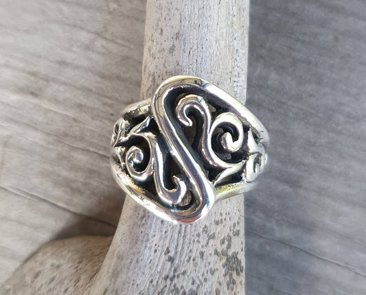 Heavy silver ring,sterling silver,unisex, wide chunky scroll ring,rustic,thick swirl ring,tribal boho band,