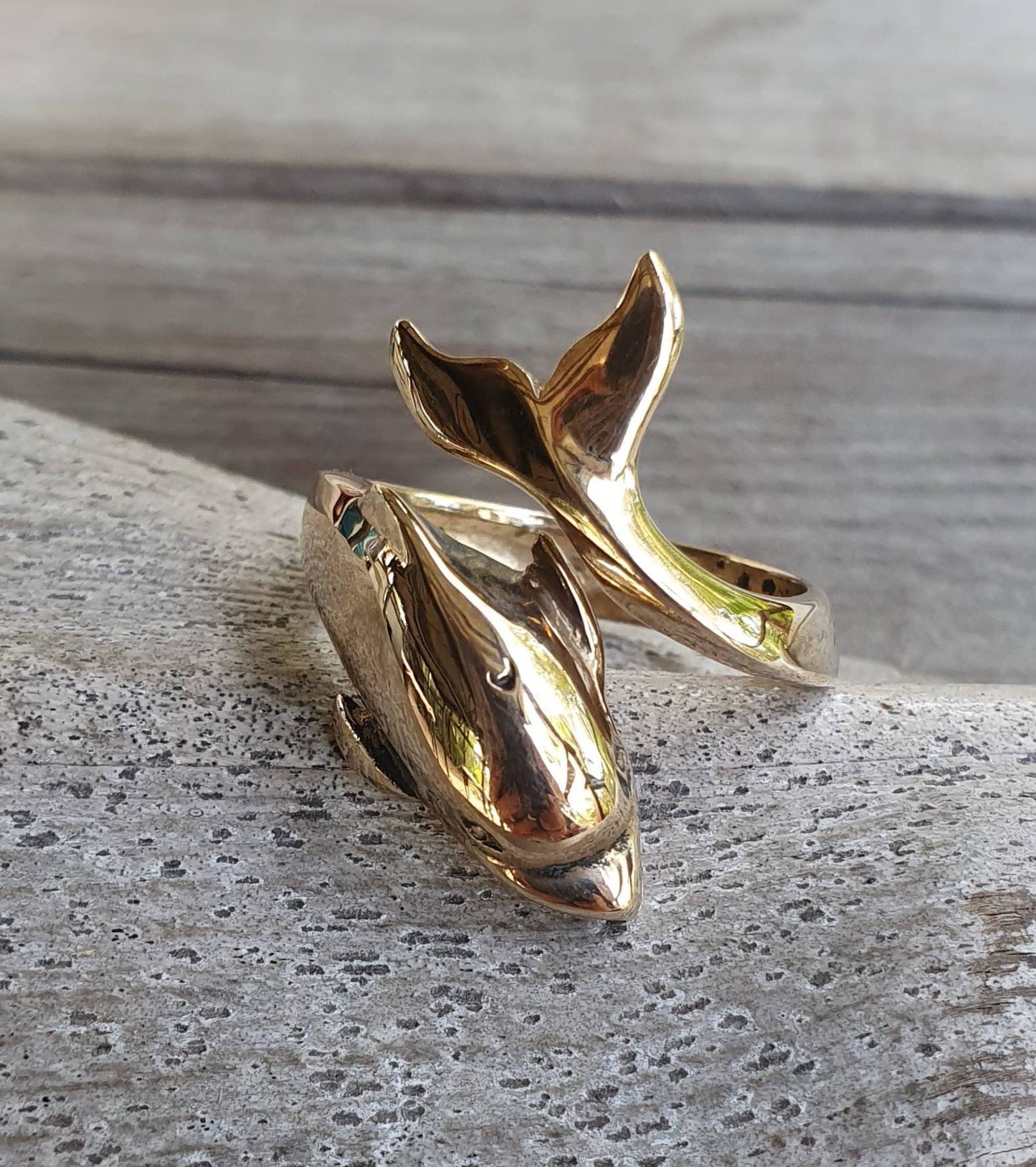 9k gold dolphin ring,9ct gold not plated,long and adjustable,porpous,surf,marine,wrap around ring,boho,gypsy,large ring,new age,