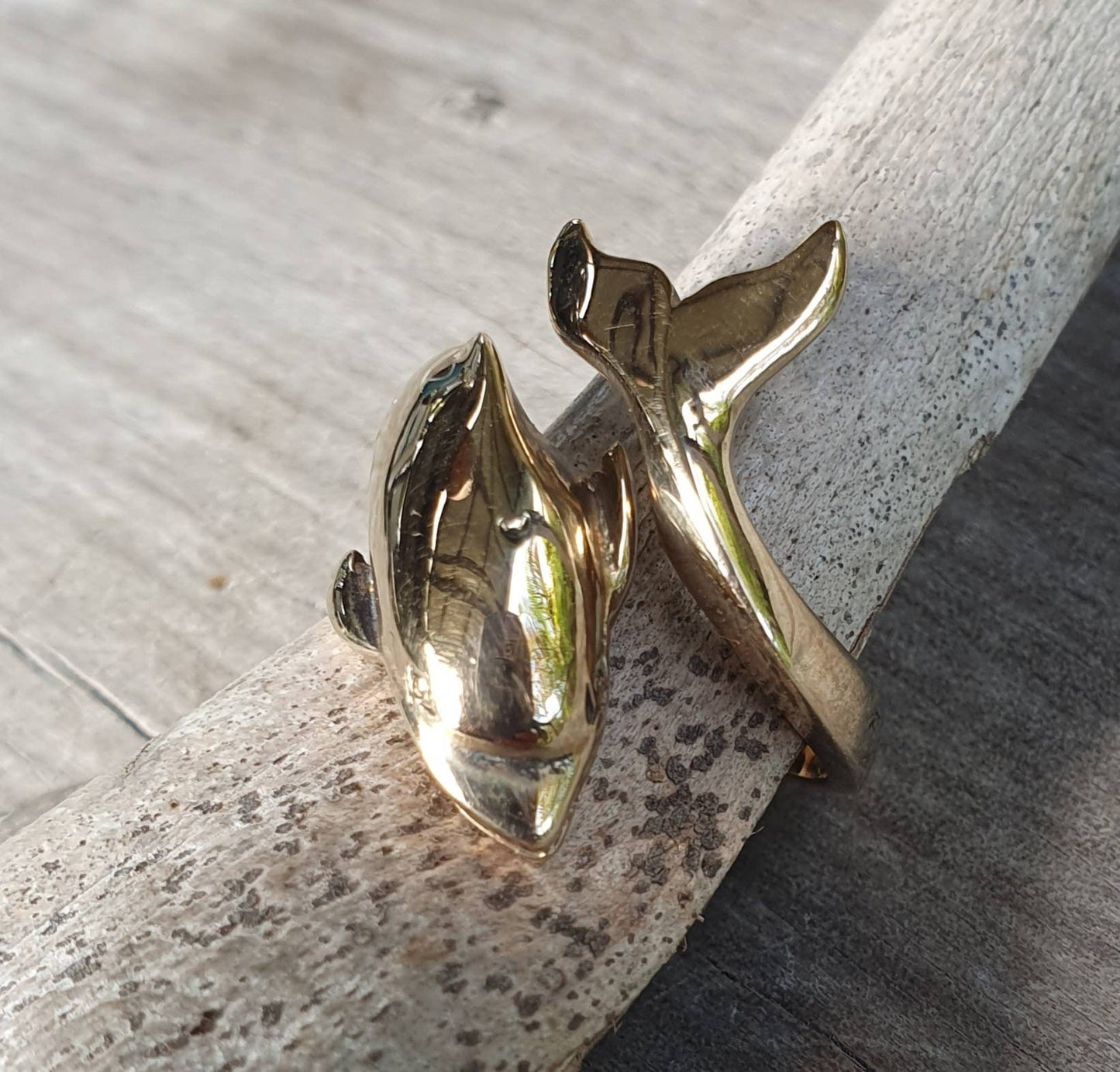 9k gold dolphin ring,9ct gold not plated,long and adjustable,porpous,surf,marine,wrap around ring,boho,gypsy,large ring,new age,