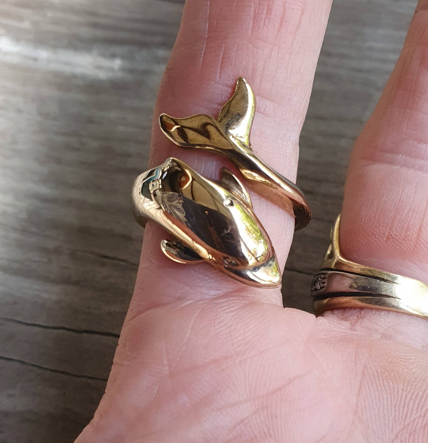 9k gold dolphin ring,9ct gold not plated,long and adjustable,porpous,surf,marine,wrap around ring,boho,gypsy,large ring,new age,