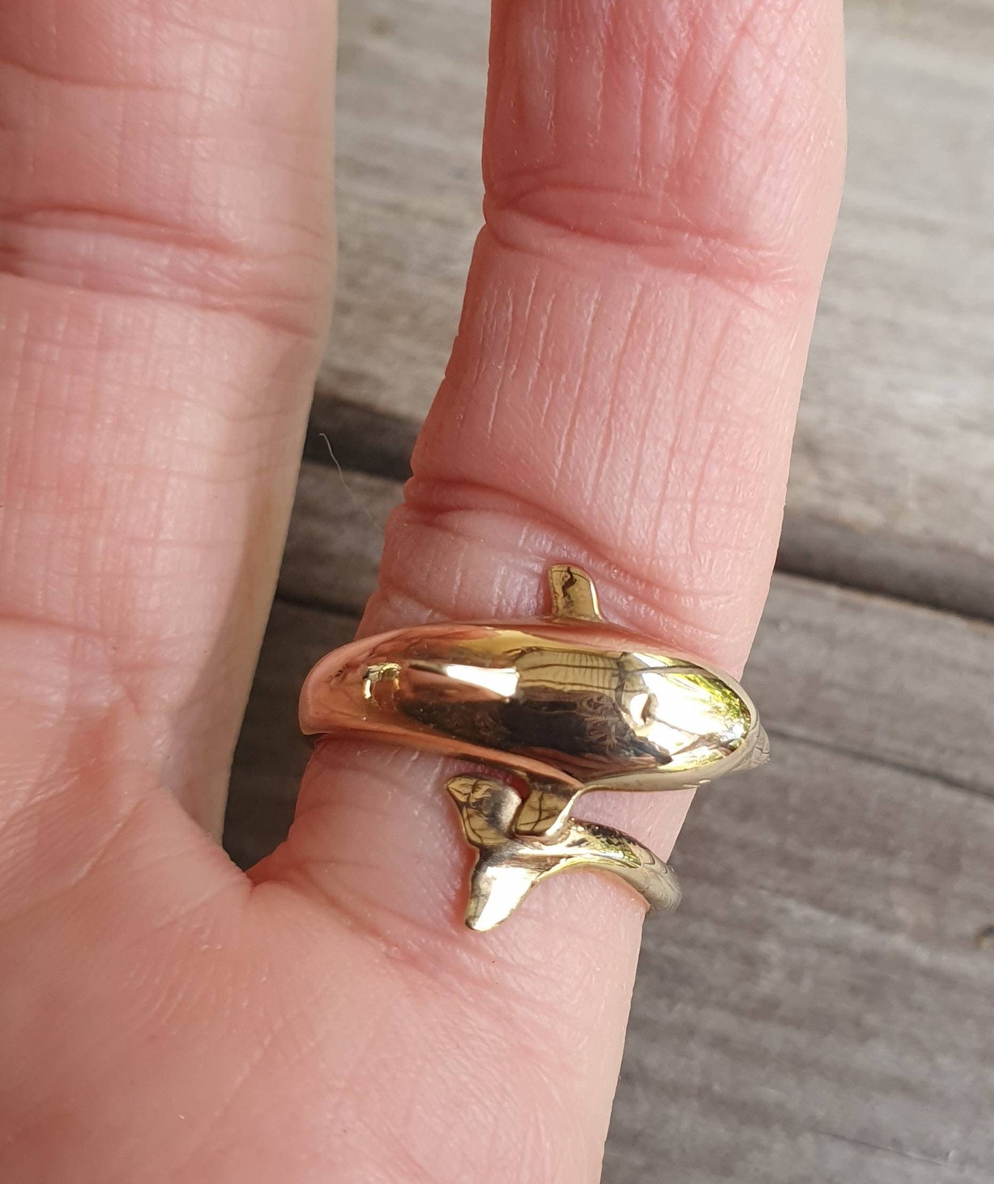 gold dolphin ring,solid 9K gold not plated,wrap around porpous,surf,marine,boho,gypsy,new age,