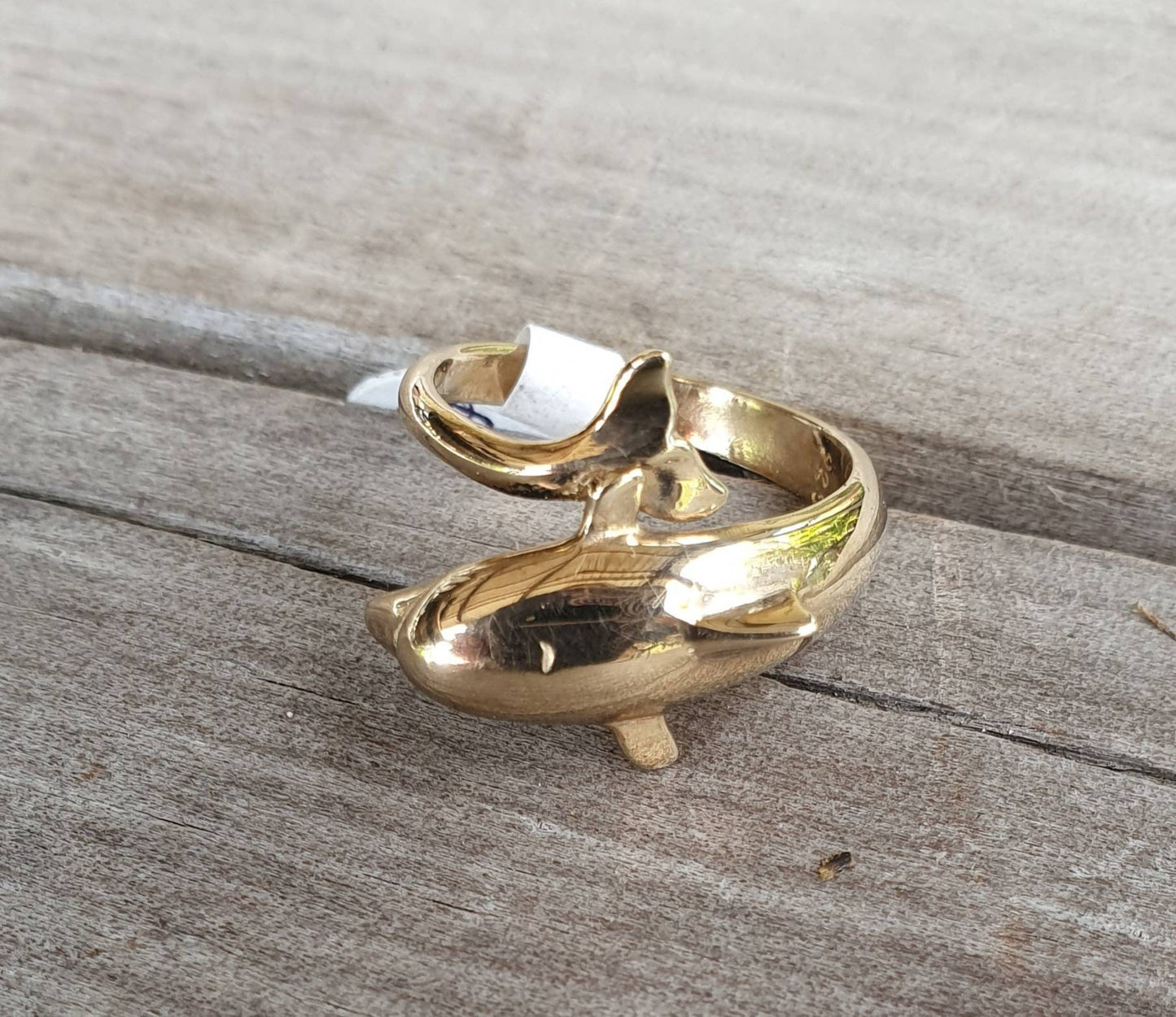 gold dolphin ring,solid 9K gold not plated,wrap around porpous,surf,marine,boho,gypsy,new age,