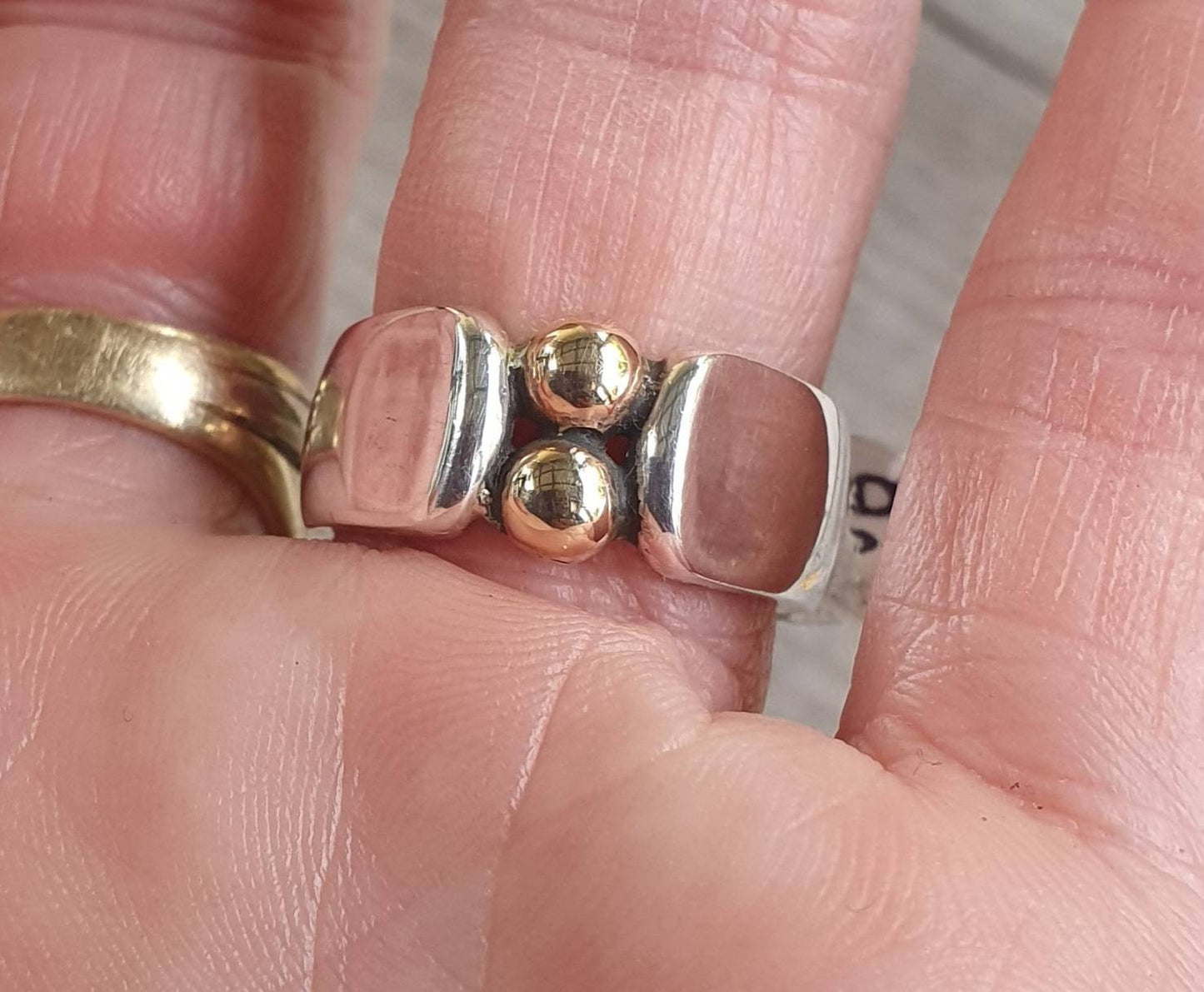 Gold and silver ring,9k gold ball,sterling silver band,mixed metal ball ring,silver&gold wedding,boho,handmade,retro,steampunk,bespoke