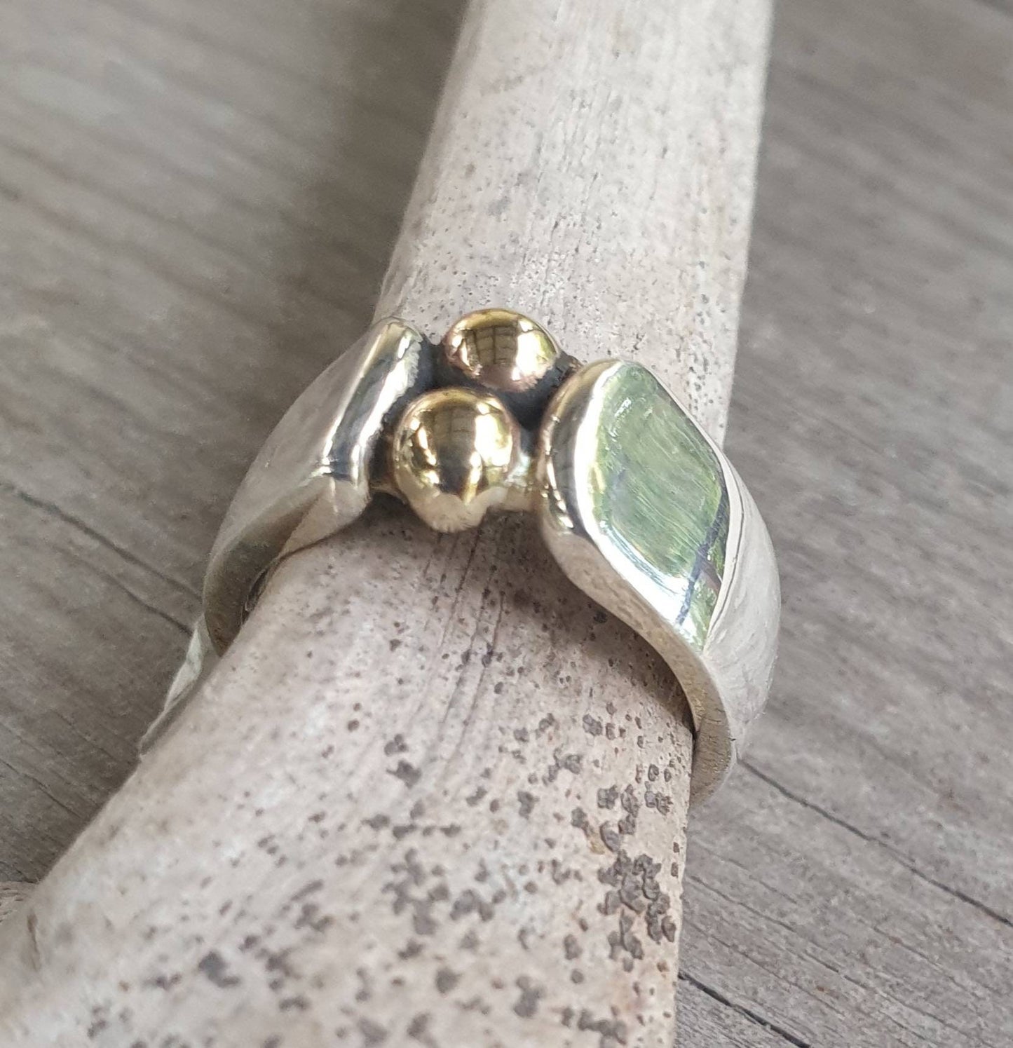 Gold and silver ring,9k gold ball,sterling silver band,mixed metal ball ring,silver&gold wedding,boho,handmade,retro,steampunk,bespoke