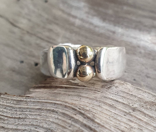Gold and silver ring,9k gold ball,sterling silver band,mixed metal ball ring,silver&gold wedding,boho,handmade,retro,steampunk,bespoke