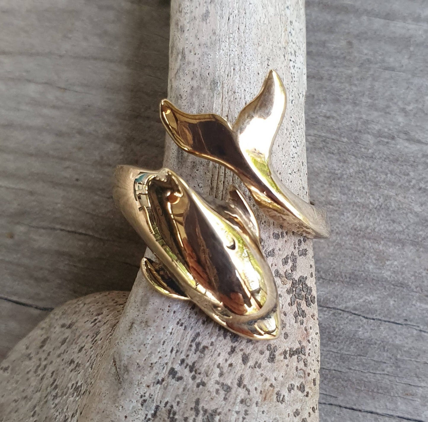 9k gold dolphin ring,9ct gold not plated,long and adjustable,porpous,surf,marine,wrap around ring,boho,gypsy,large ring,new age,
