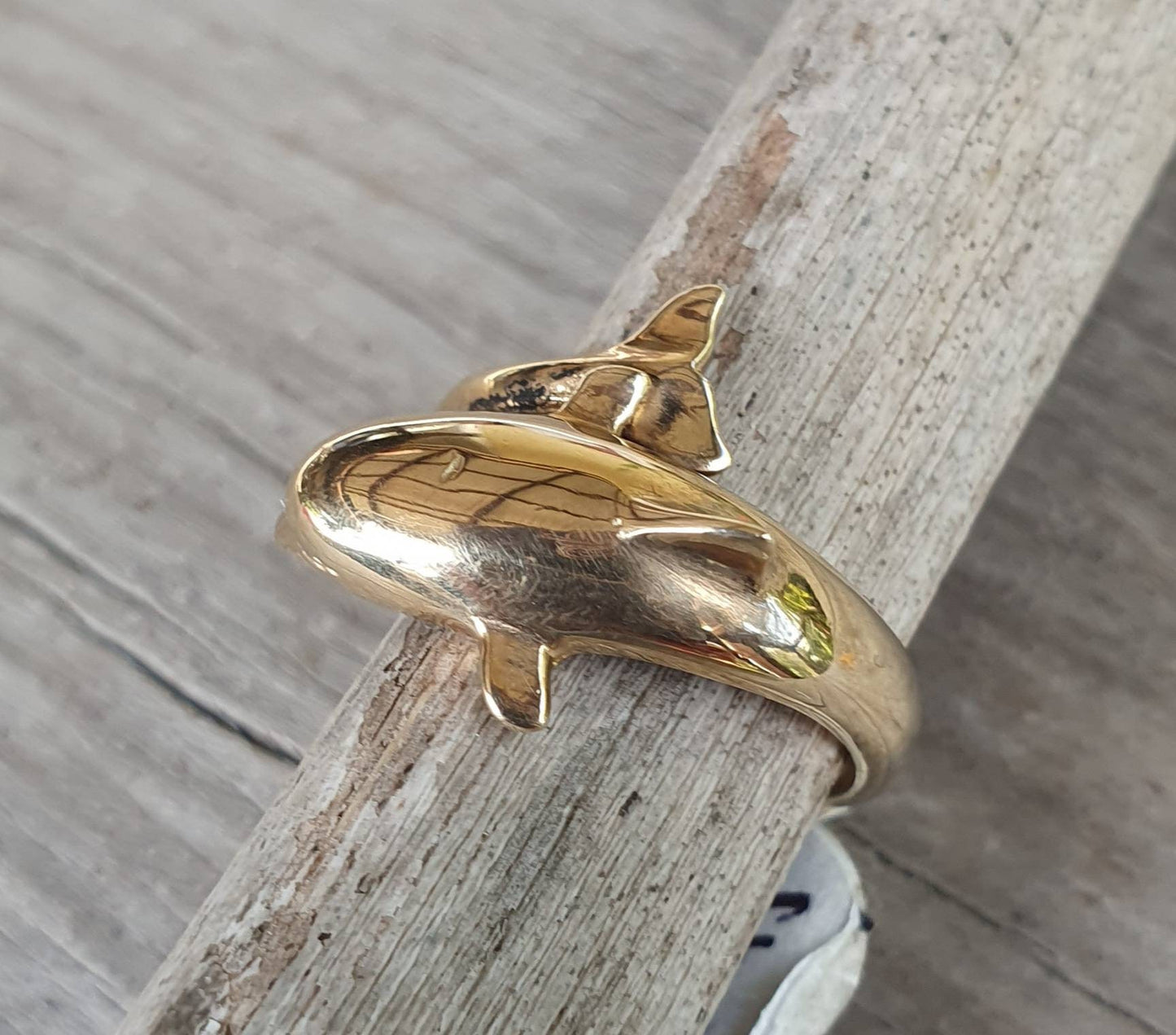 gold dolphin ring,solid 9K gold not plated,wrap around porpous,surf,marine,boho,gypsy,new age,