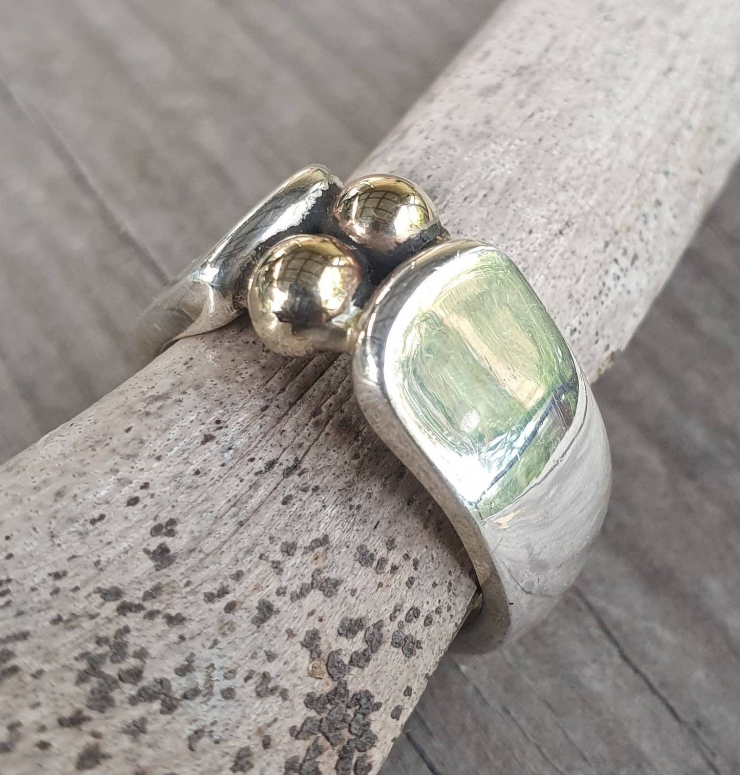 Gold and silver ring,9k gold ball,sterling silver band,mixed metal ball ring,silver&gold wedding,boho,handmade,retro,steampunk,bespoke