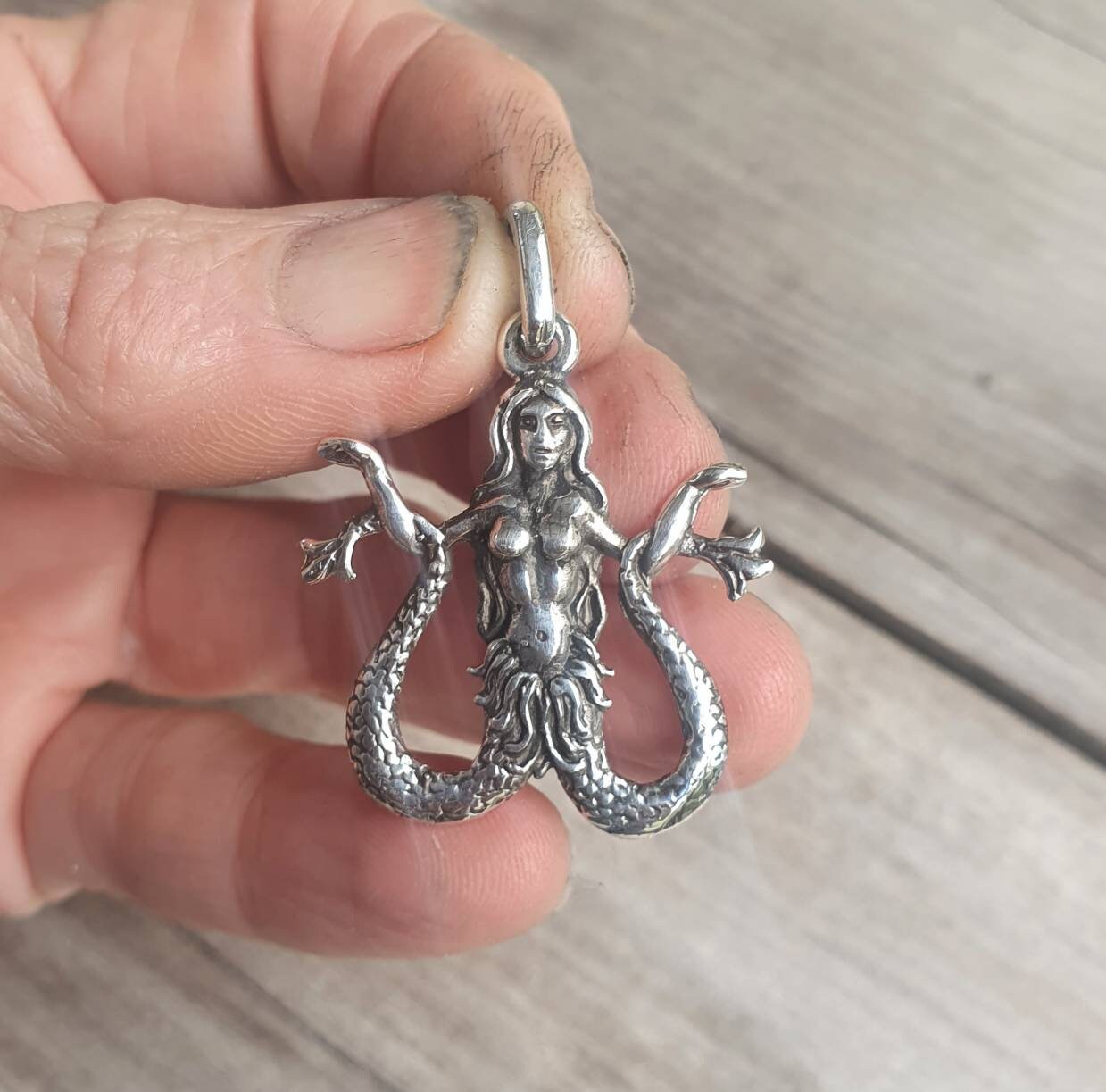 Mermaid pendant,sterling silver,Melusine,Melusina,kracken,mythical,goddess,handmade,sailor,naked lady,nude, mythology,boho,gypsy,folk lore,