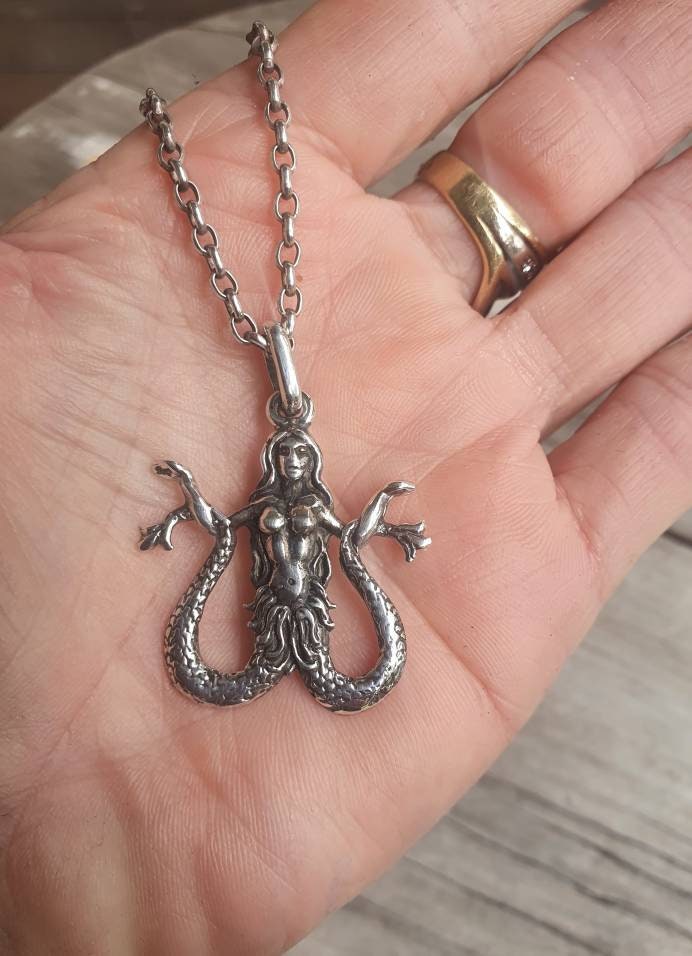 Mermaid pendant,sterling silver,Melusine,Melusina,kracken,mythical,goddess,handmade,sailor,naked lady,nude, mythology,boho,gypsy,folk lore,