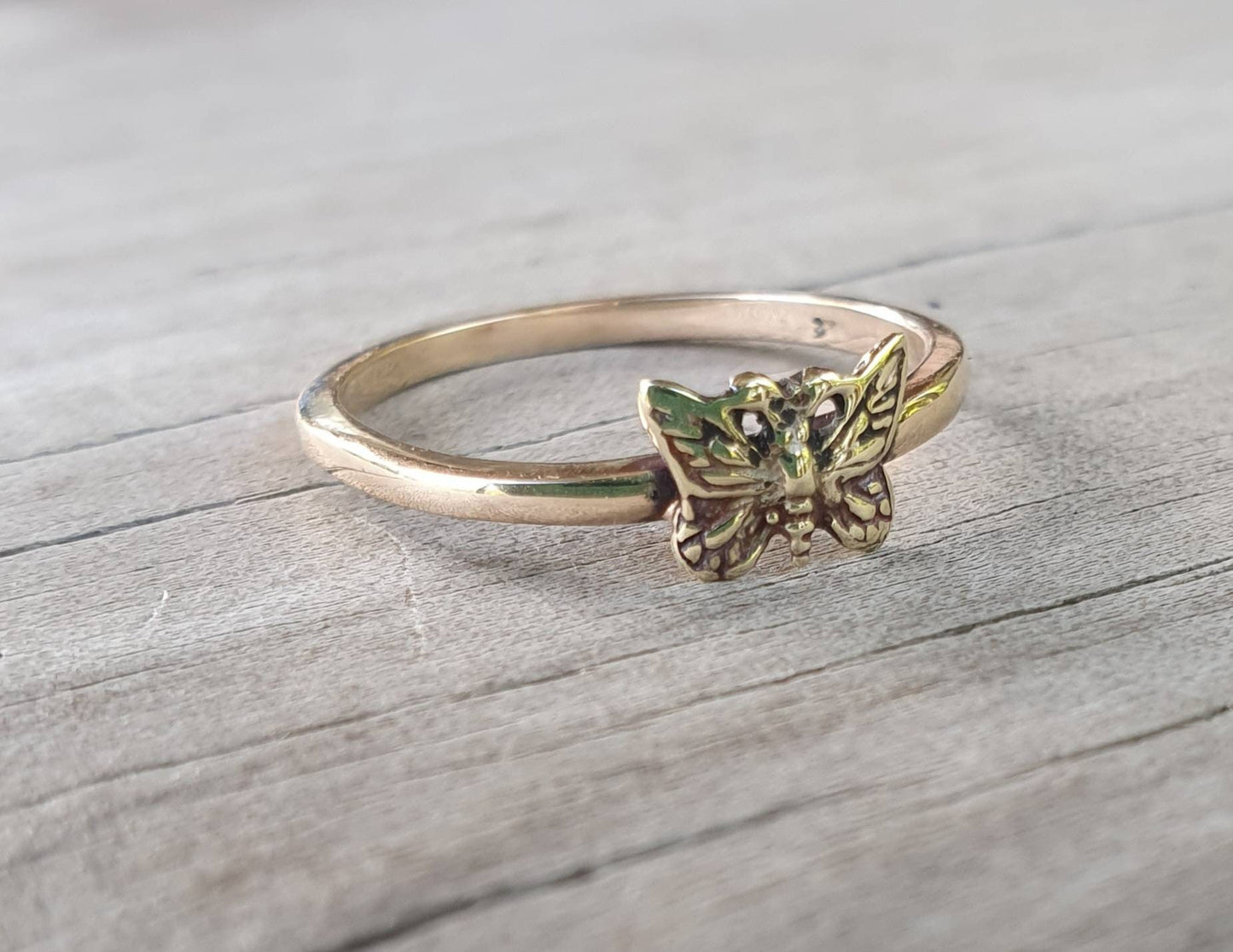 Gold butterfly ring,solid 9k gold Stacker ring,fine,vintage,fine and danity,,boho,pinkie ring