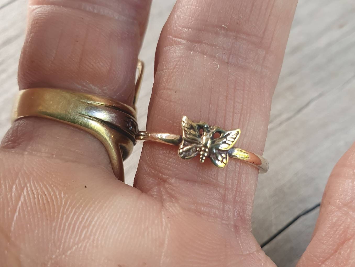 Gold butterfly ring,solid 9k gold Stacker ring,fine,vintage,fine and danity,,boho,pinkie ring