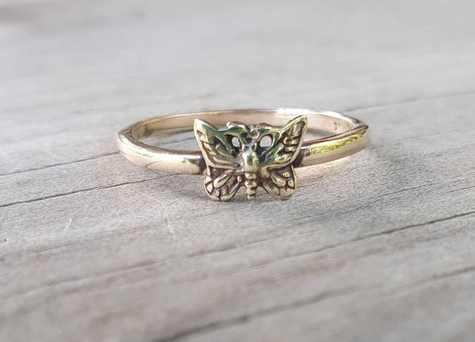 Gold butterfly ring,solid 9k gold Stacker ring,fine,vintage,fine and danity,,boho,pinkie ring