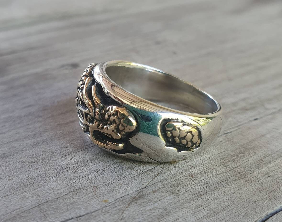 Gold dragon ring,9k gold and 925 sterling silver,Two tone,chinese dragon,mythical,hipster,steampunk, gothic,wedding,handmade
