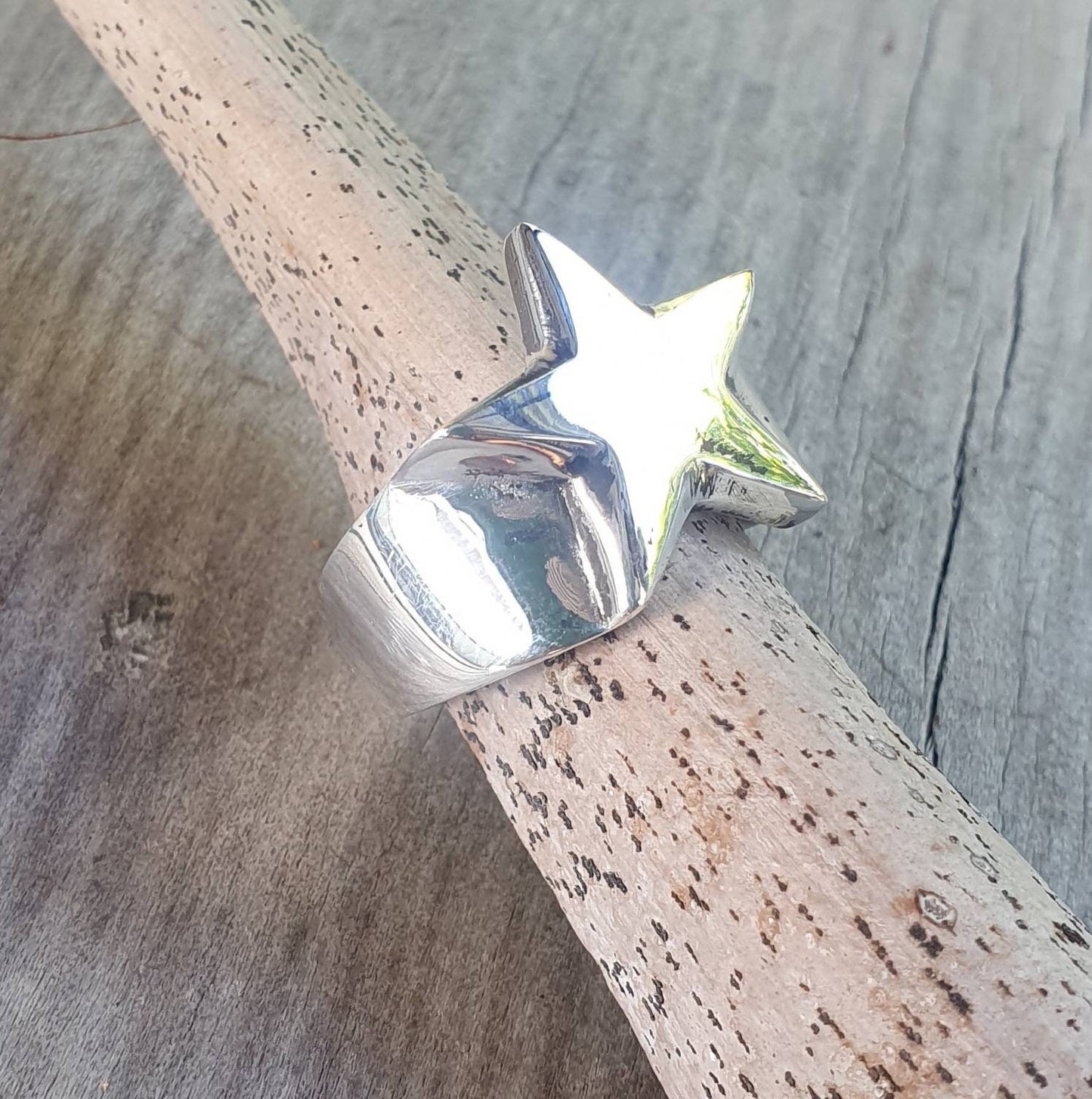 star ring,solid Sterling silver,med,caltex,flat star,5 pointed star,unisex,goddess,boho,chunky,new age,