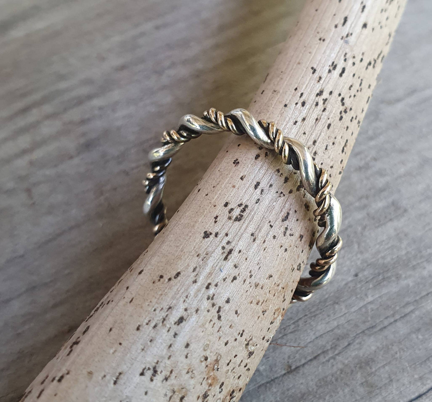 gold twisted ring,two tone,9k gold & sterling silver,handmade twisted wire ring,mixed metals, Stackerable ring,thin solid gold band,fine