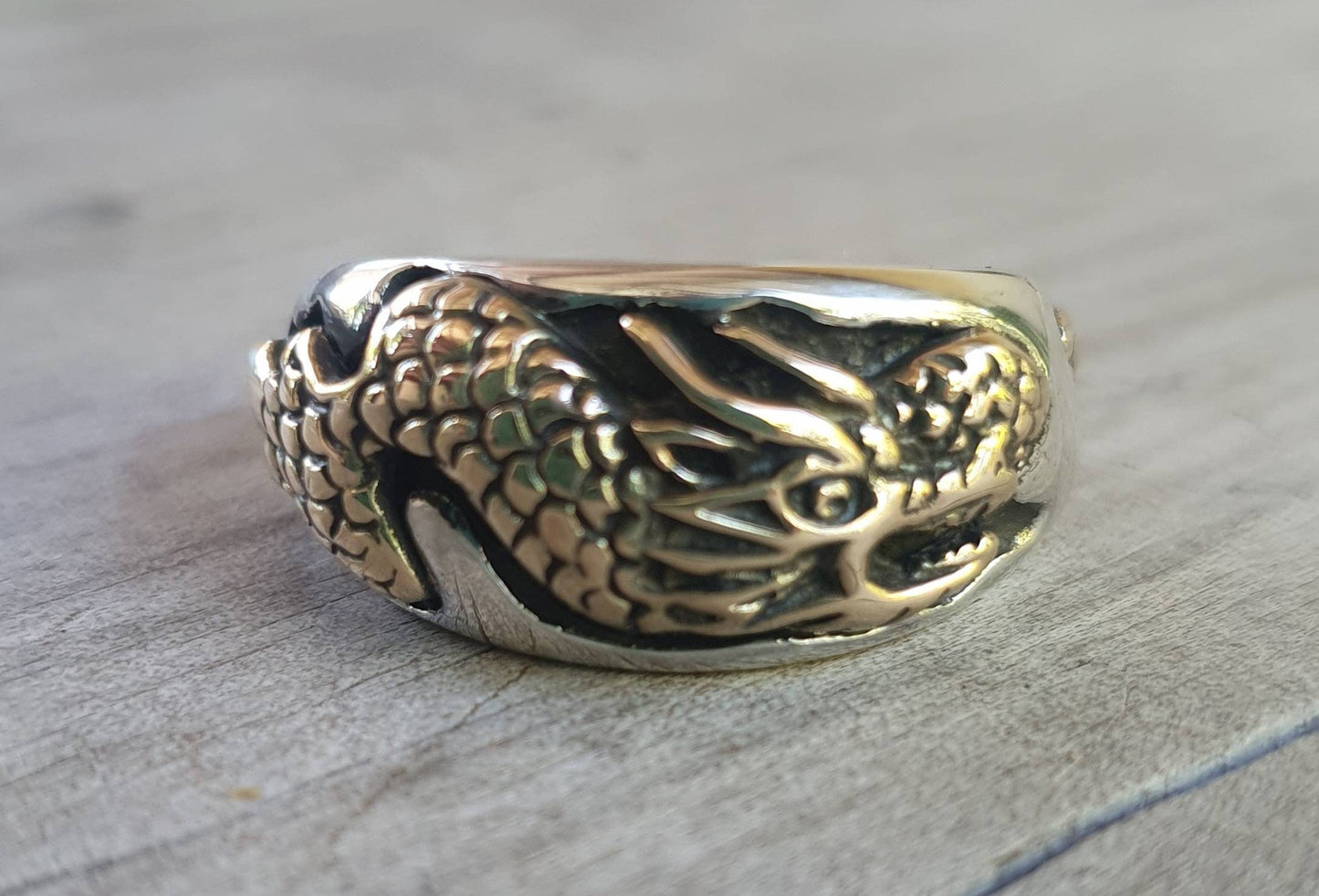 Gold dragon ring,9k gold and 925 sterling silver,Two tone,chinese dragon,mythical,hipster,steampunk, gothic,wedding,handmade