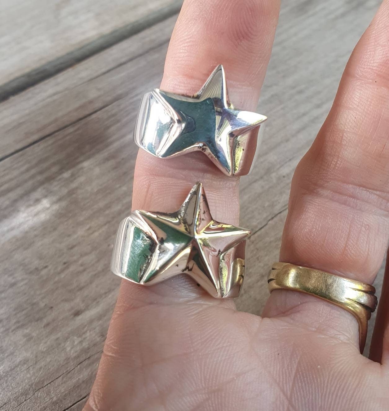 star caltex ring,925 Sterling silver caltex,flat star,5 pointed star,chunky,new age,