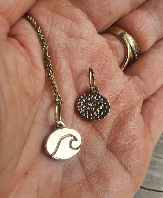 Gold wave surf  pendant,solid 10k gold or 925 sterling silver surfer,wave disc,surfer necklace, wave pendant,boho