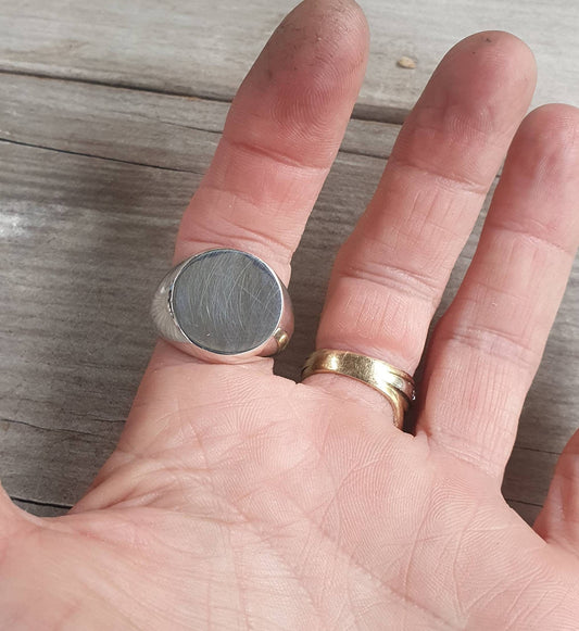 Large round signet ring,18mm,925 solid sterling silver,round top,large plain 22gm signet,chunky mans ring,heavy,wide silver ring