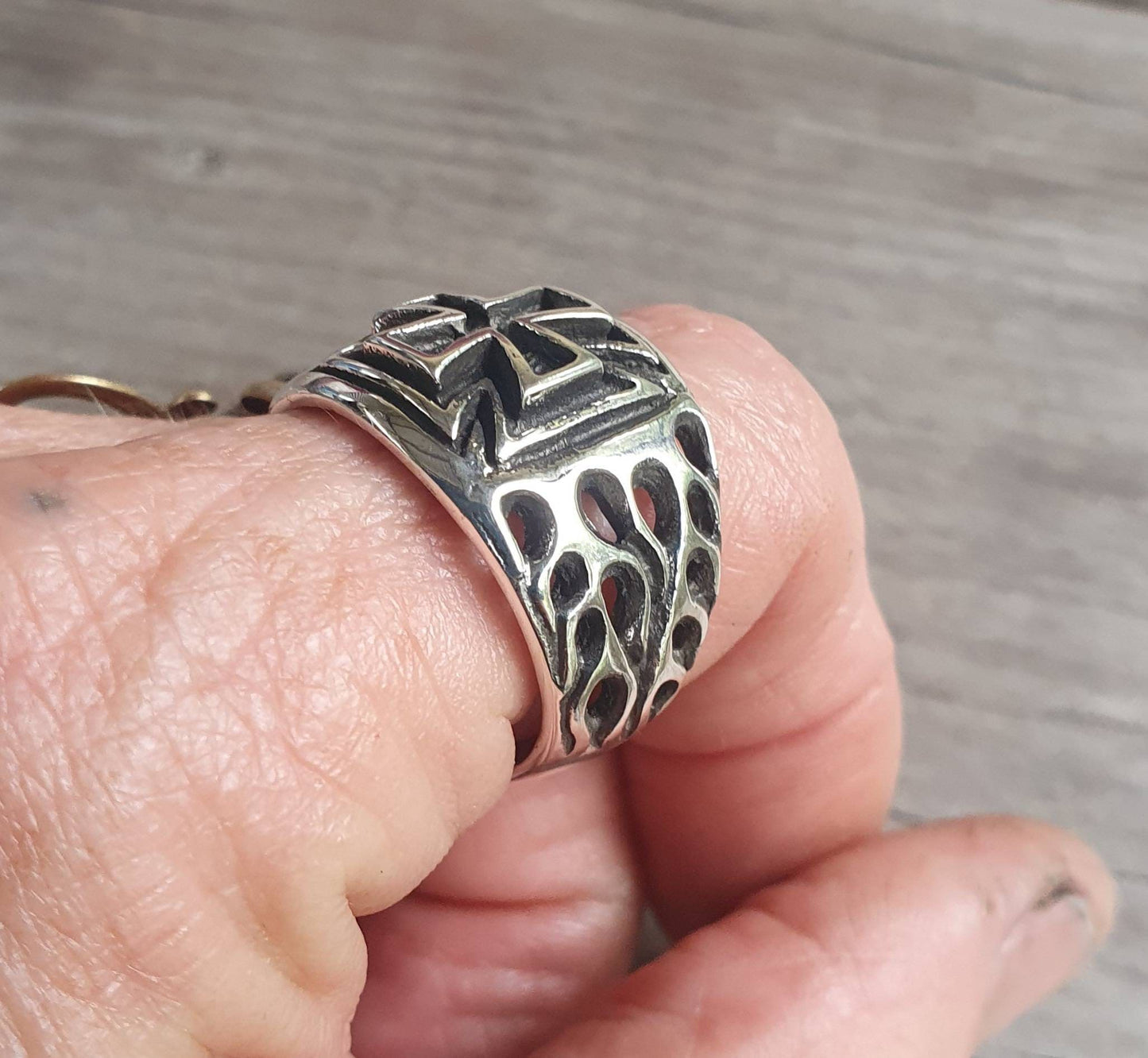 Flame cross ring,sterling silver,cross ring, even sided cross,steampunk,gothic,punk,men's fashion,Celtic cross,knights templar