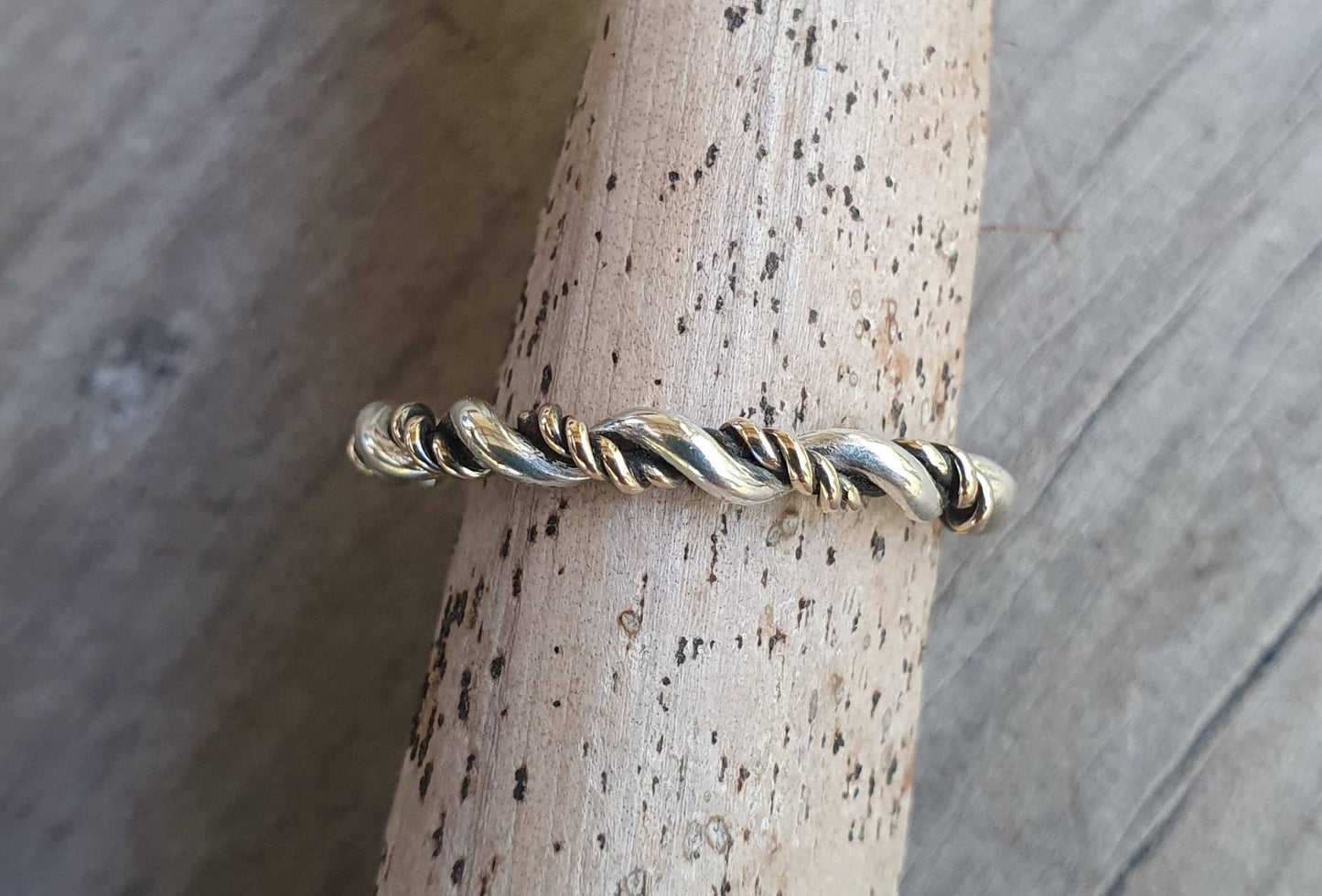gold twisted ring,two tone,9k gold & sterling silver,handmade twisted wire ring,mixed metals, Stackerable ring,thin solid gold band,fine