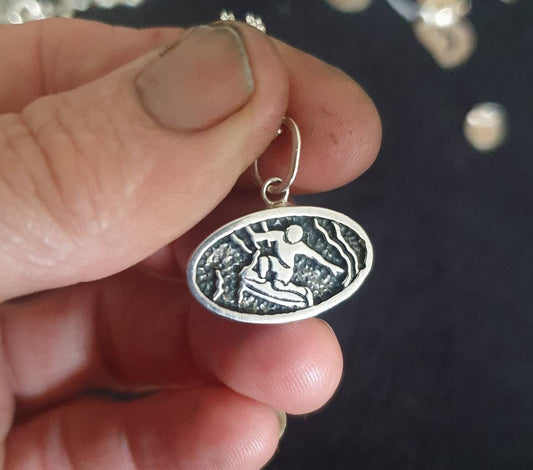 Surfer pendant,925 sterling silver,surf or boggie board charm, sterling silver,Id disc,handmade,