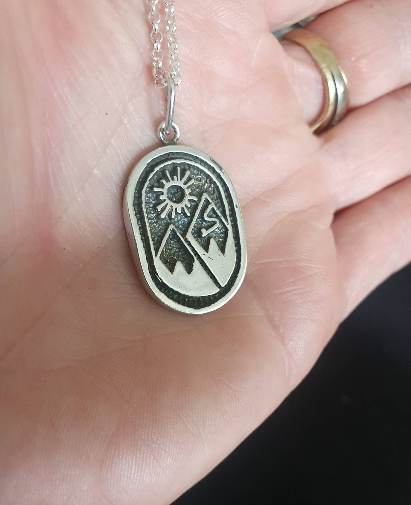 Trekking Snow mountains,925 sterling silver,nordic,ski walking,hiking pendant,snowboard,shinrin-yoku