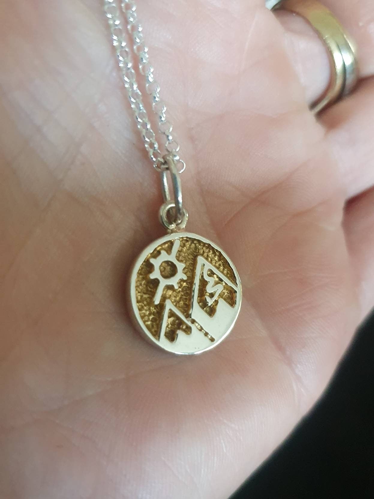 Snow mountains,925 sterling silver,nordic ski walking pendant,ski,snowboard charm,handmade,trekking,hiking