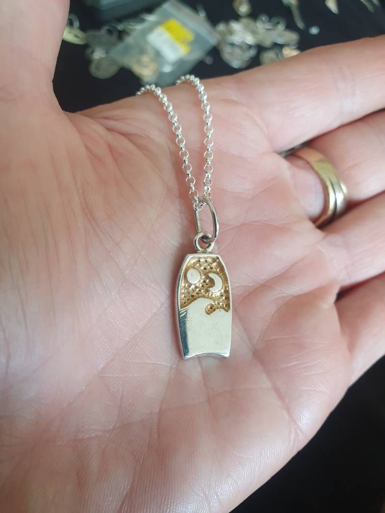 Boogie board,surf,sterling silver,moon,sun,surf wave pendant, wave,surfer, sterling silver,surf charm,beach jewelry,handmade,