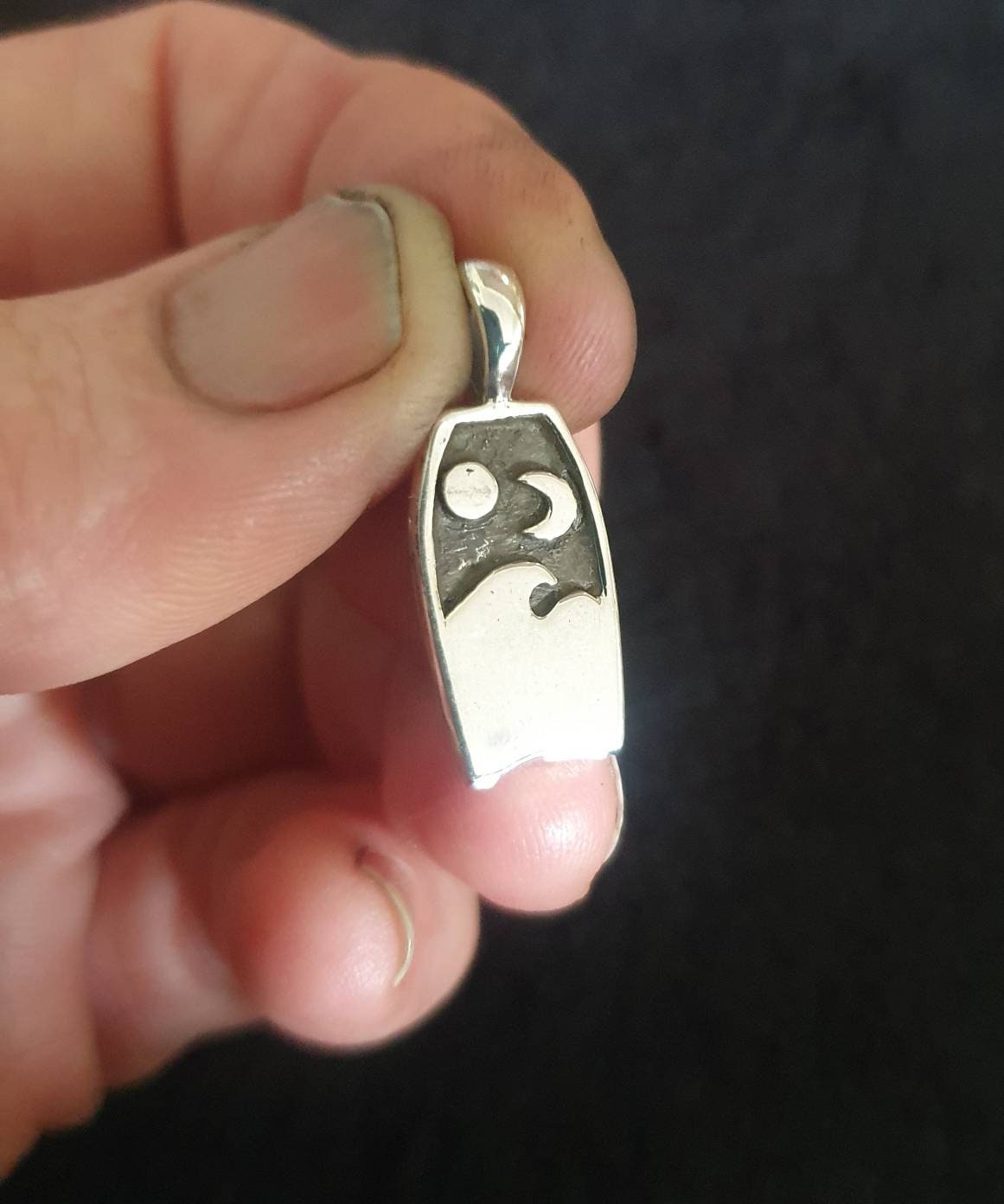 Boogie board,surf,sterling silver,moon,sun,surf wave pendant, wave,surfer, sterling silver,surf charm,enamel jewelry,handmade,