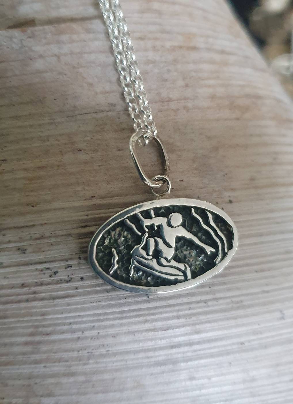 Surfer pendant,925 sterling silver,surf or boggie board charm, sterling silver,Id disc,handmade,