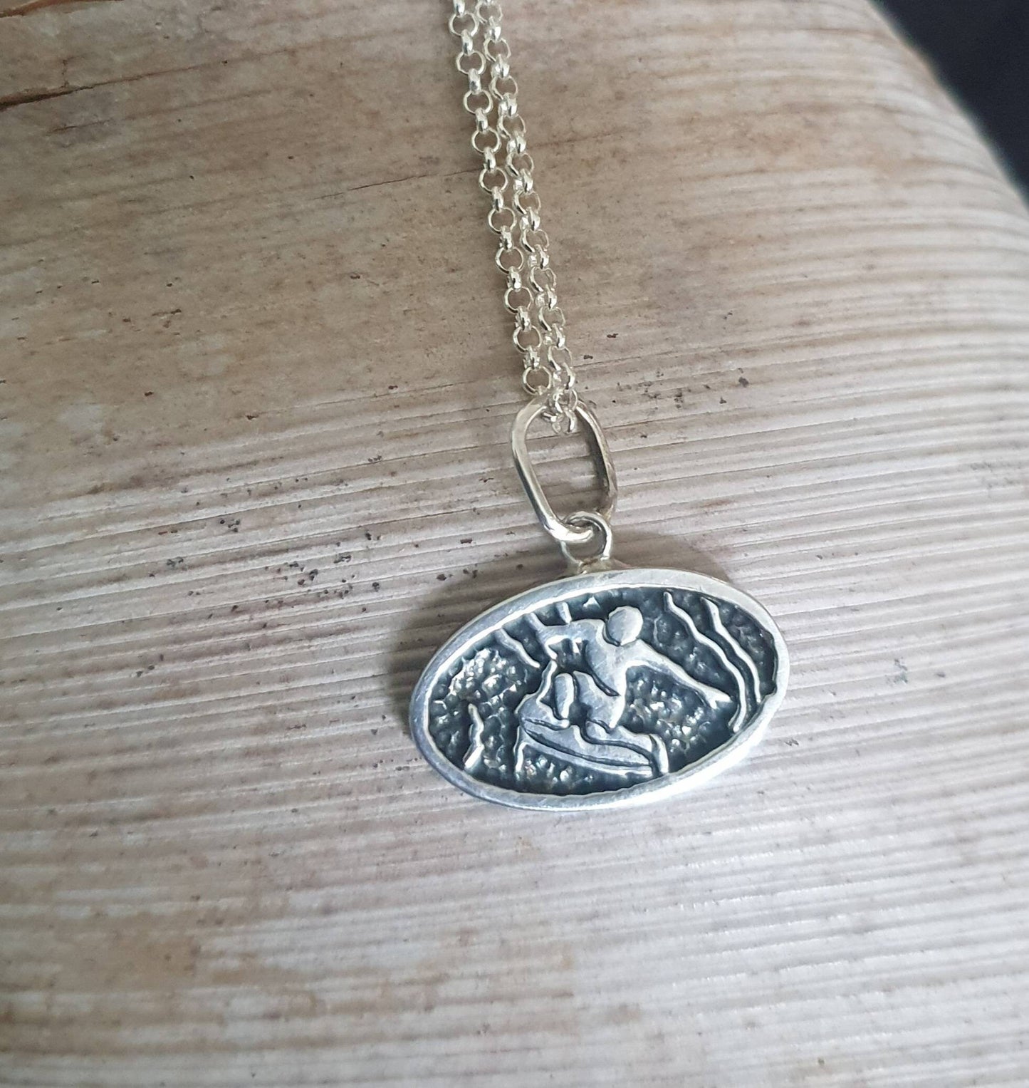 Surfer pendant,925 sterling silver,surf or boggie board charm, sterling silver,Id disc,handmade,