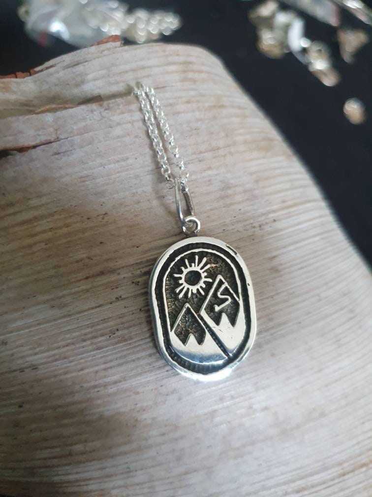 Trekking Snow mountains,925 sterling silver,nordic,ski walking,hiking pendant,snowboard,shinrin-yoku