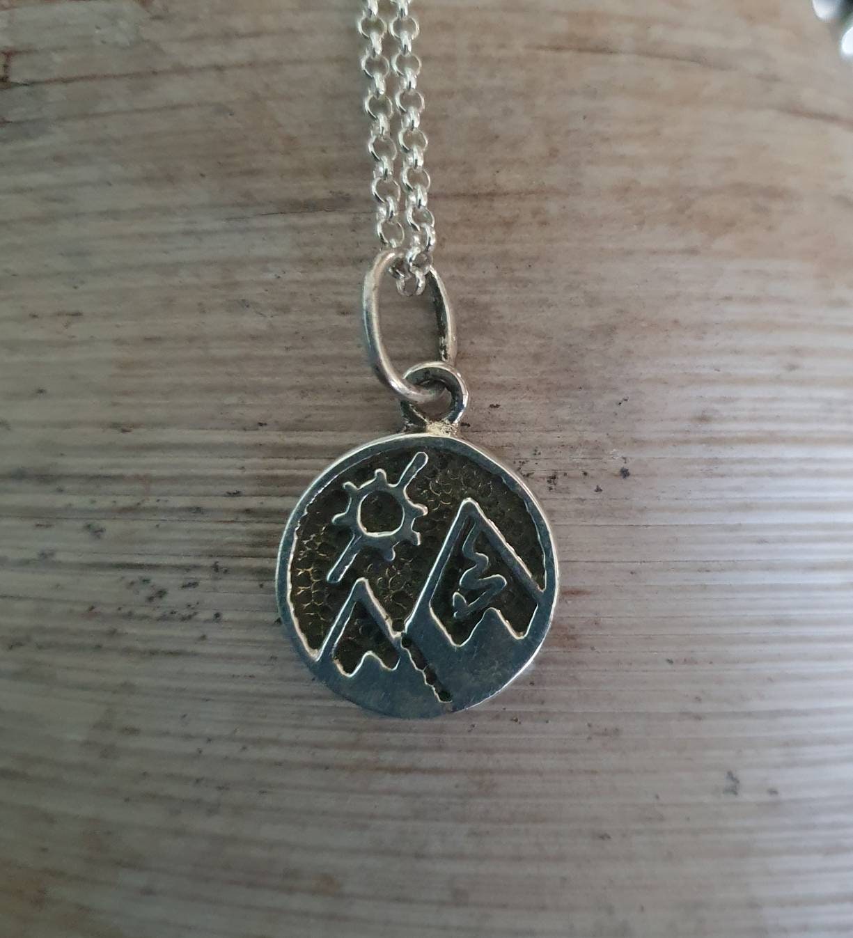 Snow mountains,925 sterling silver,nordic ski walking pendant,ski,snowboard charm,handmade,trekking,hiking