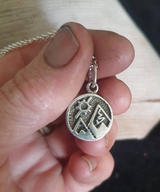 Snow mountains,925 sterling silver,nordic ski walking pendant,ski,snowboard charm,handmade,trekking,hiking