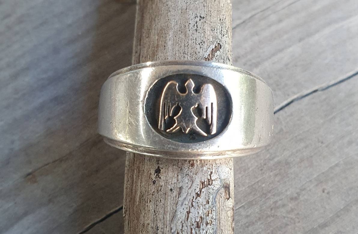 Gold eagle ring,10k phoenix 925 sterling silver band ,two tone wedding,gold eagle,mans dress ring,steampunk,