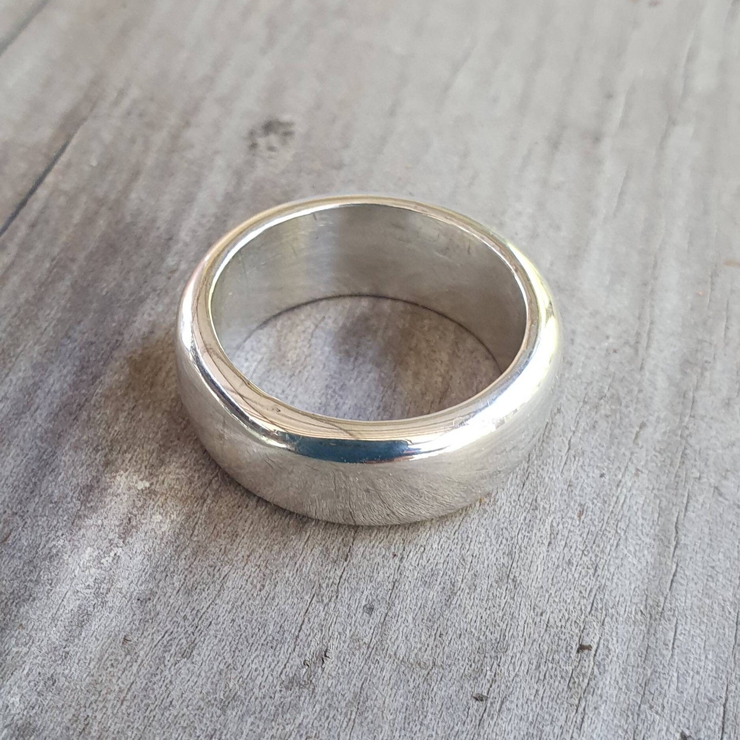 solid band,7.5m wide sterling silver,wedding ring,13 gms rounded band,half round ring,unisex,hand made,industrial,designer,