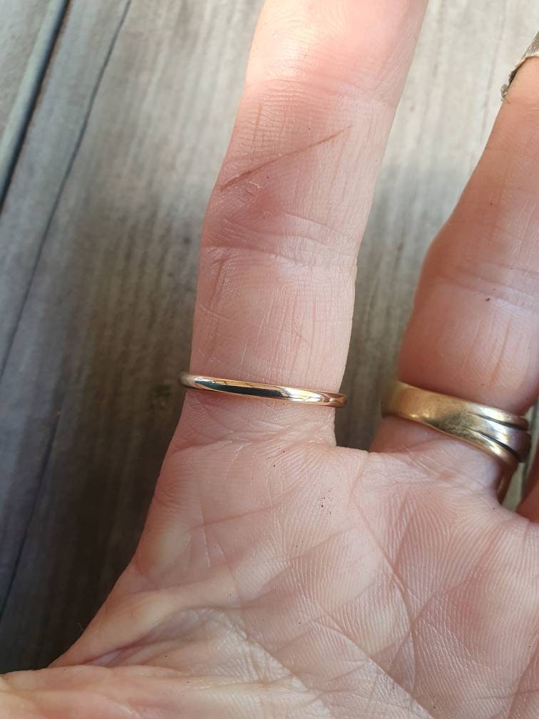 9k gold band,2mm half round ring,Stacker ring,solid gold not plated, plain gold band,fine and solid,boho,pinkie ring