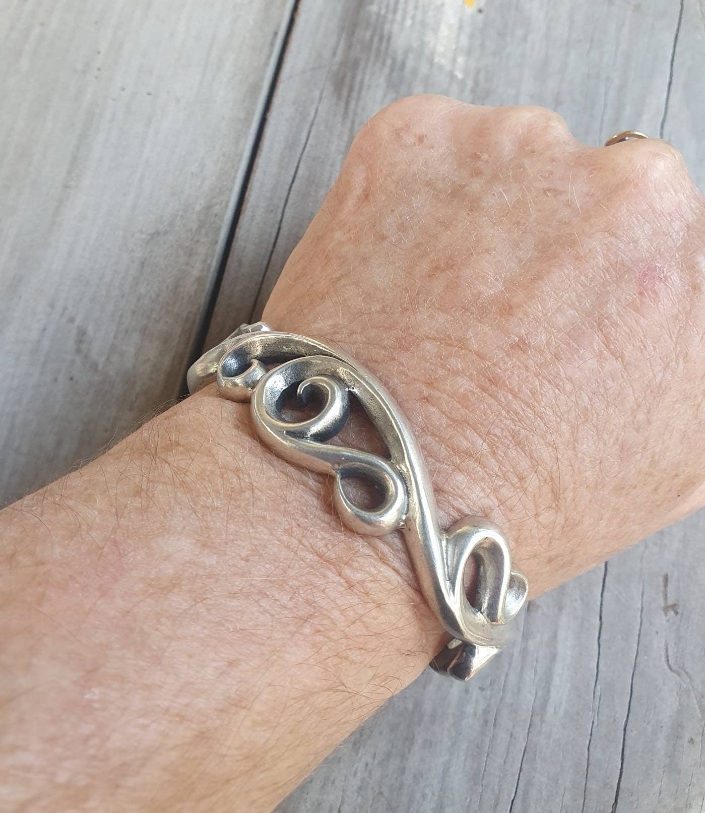 Silver cuff bracelet,925  solid sterling silver,heavy chunky swirl bangle,tribal curl ,unisex,boho,handmade,