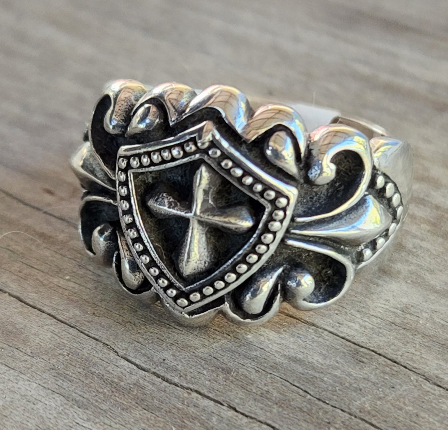cross ring,sterling silver,medievil even sided cross ring,religious, victorian,vintage,mans wedding,celtic,shield,steampunk,knights templar