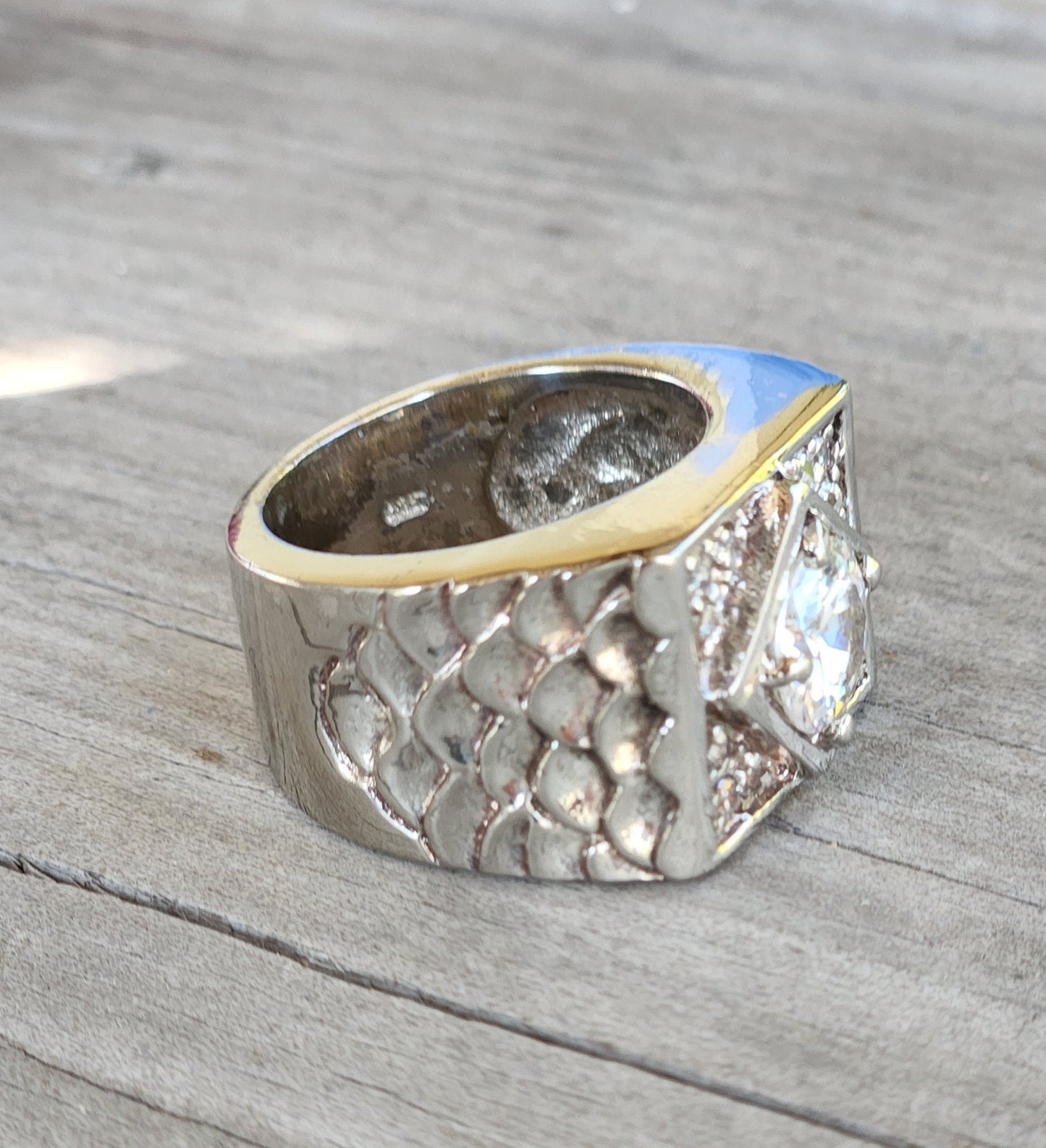 Large square ring,cubic zirconia,cz,sterling silver,vintage signet,chunky bling,wedding dress ring,bling stone ring,