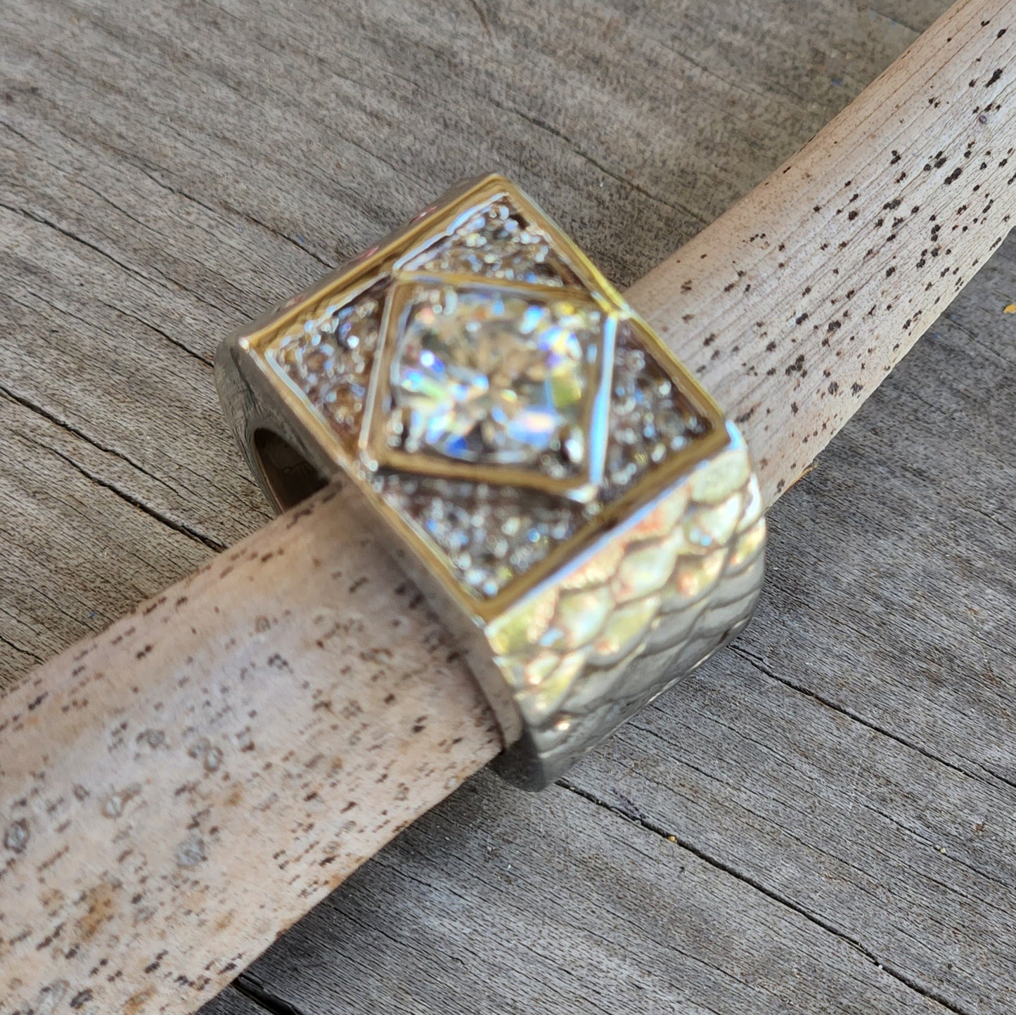 Large square ring,cubic zirconia,cz,sterling silver,vintage signet,chunky bling,wedding dress ring,bling stone ring,