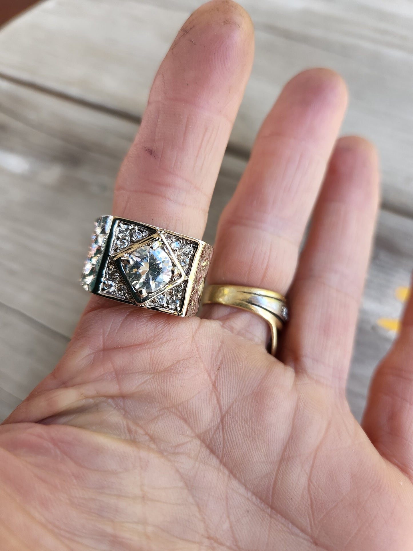 Large square ring,cubic zirconia,cz,sterling silver,vintage signet,chunky bling,wedding dress ring,bling stone ring,