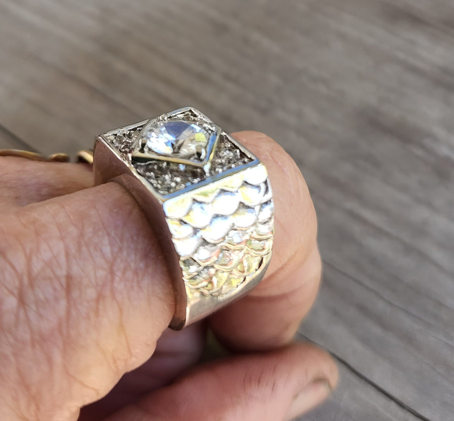Large square ring,cubic zirconia,cz,sterling silver,vintage signet,chunky bling,wedding dress ring,bling stone ring,